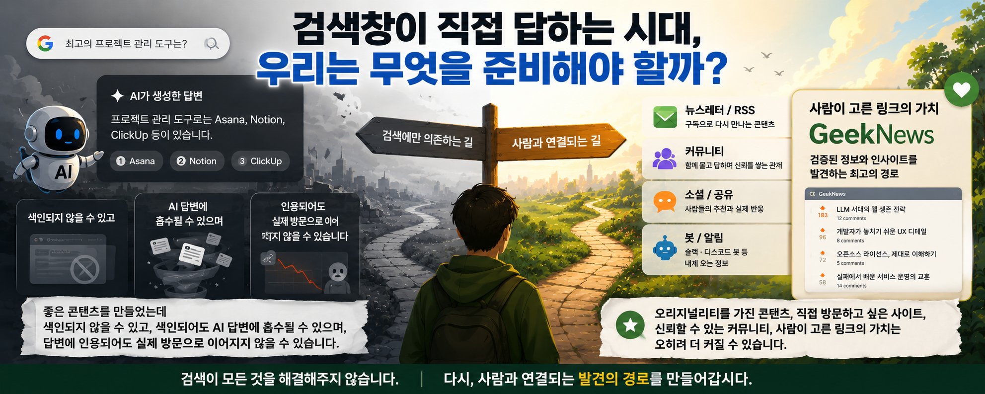 GEO와 AEO 시대의 AI 검색·인용 최적화 개념 이미지