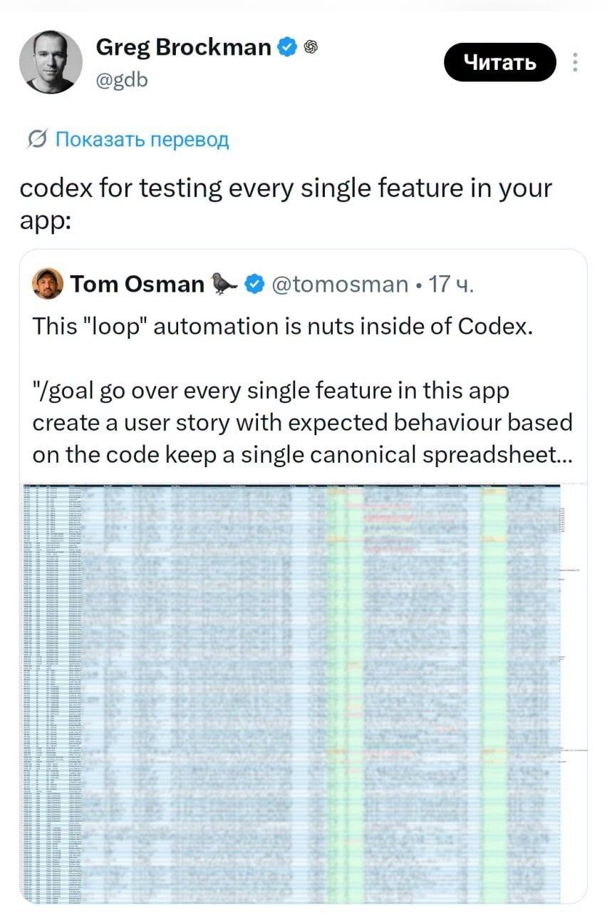 Greg Brockman이 공유한 Codex Loop 프롬프트 캡처